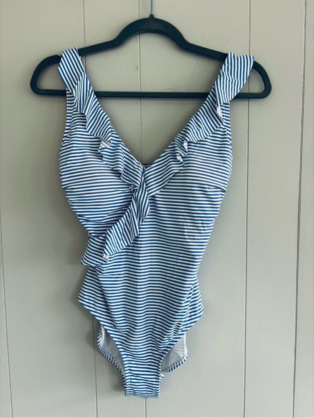 Striped Blue & White Ruffle One-Piece Swimsuit